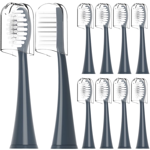 Replacement Toothbrush Heads Compatible with Ordo Electric Toothbrush,with Cover Cap,10 Pack(Charcoal Grey, Medium)
