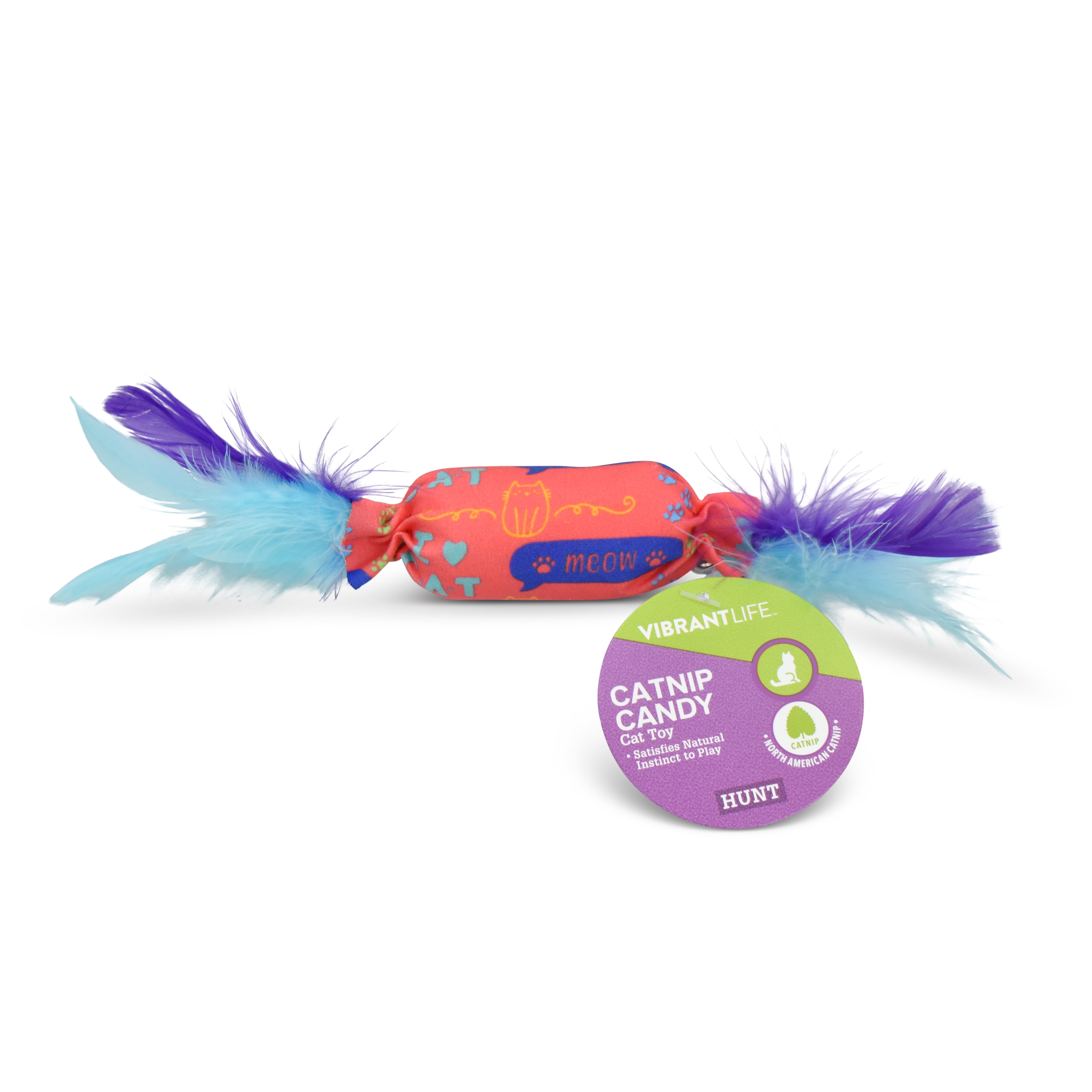 Vibrant Life Catnip Candy Cat Toy with Feathers and Bell, Assorted Colors