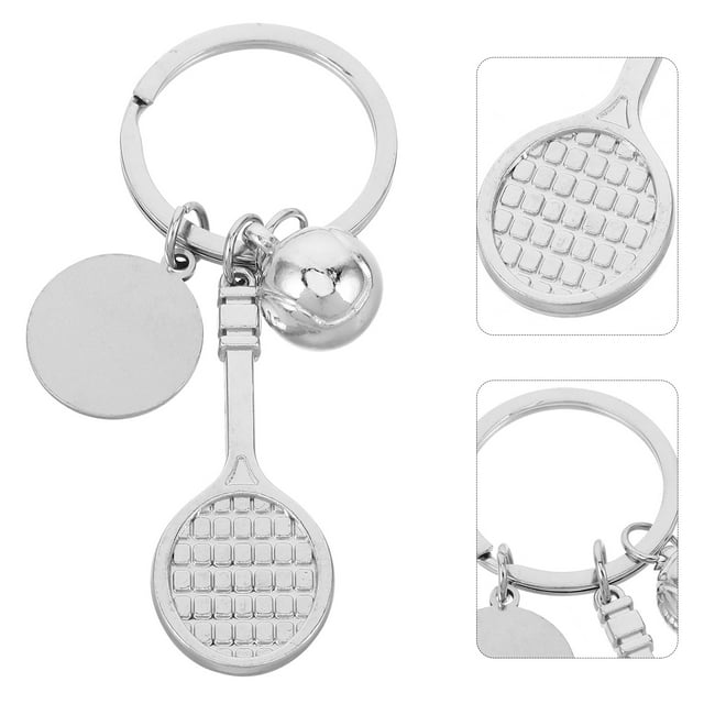 BRIGHTFUFU 8Pcs Tennis Racket Keychain Silver Zinc Alloy with Sport Themed Design
