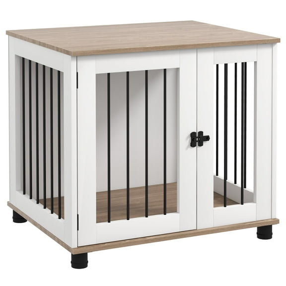 Pet Playpen PawHut Dog Crate Furniture, Side Table Indoor Dog Kennel, End Table with Lockable Door for Small and Medium Dogs, Walnut Brown,Dog Crate