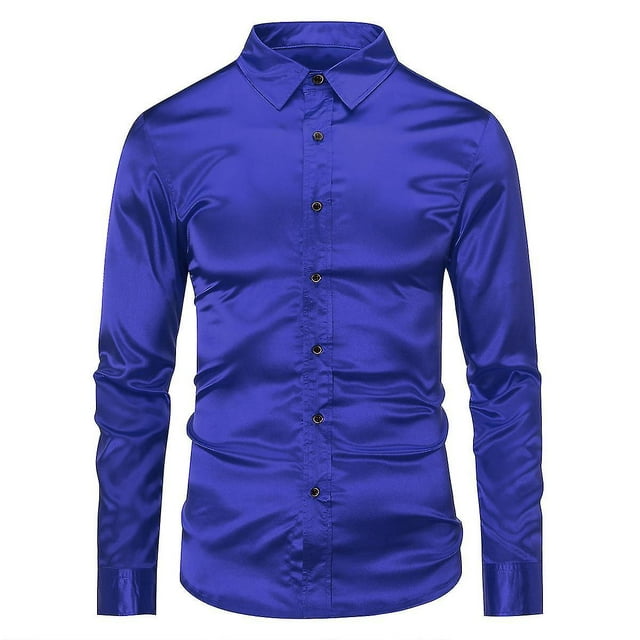 Camisa formal ajustada de manga larga brillante de moda casual para hombre