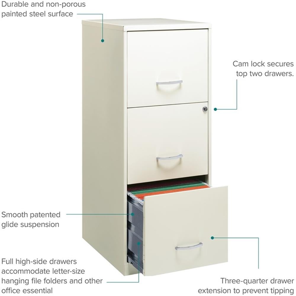 Scranton &amp; Co 18" 3 Drawer Vertical File Cabinet in Pearl White