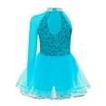 thumbnail image 2 of TTAO Robe Justaucorps de Danse Jazz à Sequins pour Filles, Manches Longues, avec Strass, Robe Tutu de Danse Ballet Bleu Clair 16, 2 of 4