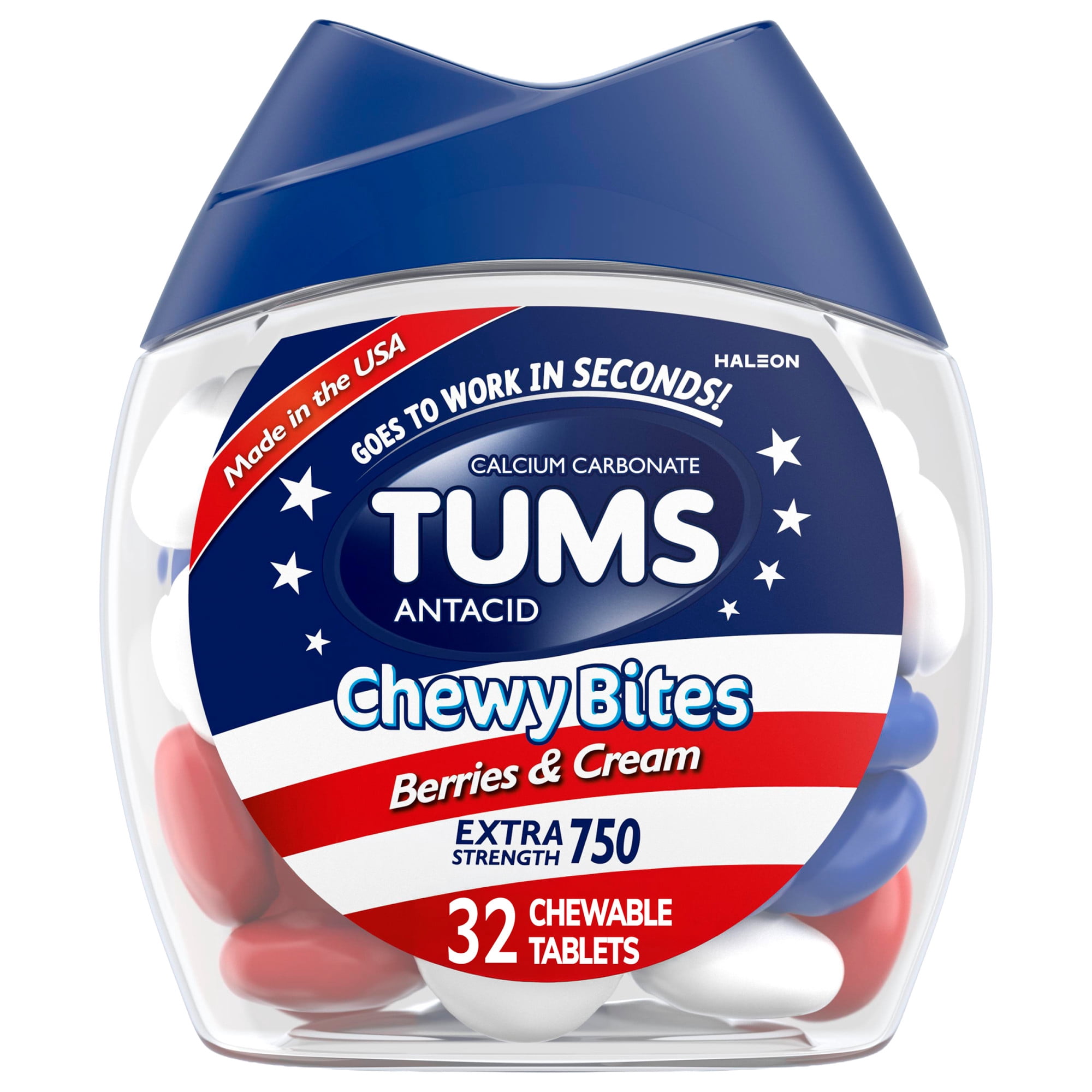 Tums Chewy Bites Heartburn Relief Antacid Chews, Berries and Cream, 32 Count