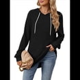 thumbnail image 2 of Sudadera con Capucha de Punto Acanalado Suave para Mujer, Camisetas de Larga, Blusas Ligeras y Acogedoras para Otoño. Negro XL, 2 of 10