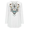 thumbnail image 4 of Mujeres Casual Retro Western Aztec Print Manga larga Étnico Cuello en V Cremallera Camisetas Tops Pompotops gfhjh21407, 4 of 7