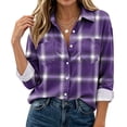thumbnail image 4 of Yertdoel Flannel Shirt Women Long Sleeve Plaid Lapel Open Front Button Down Shirts Stylish Casual Soft Cozy Cardigan Jackets, 4 of 6