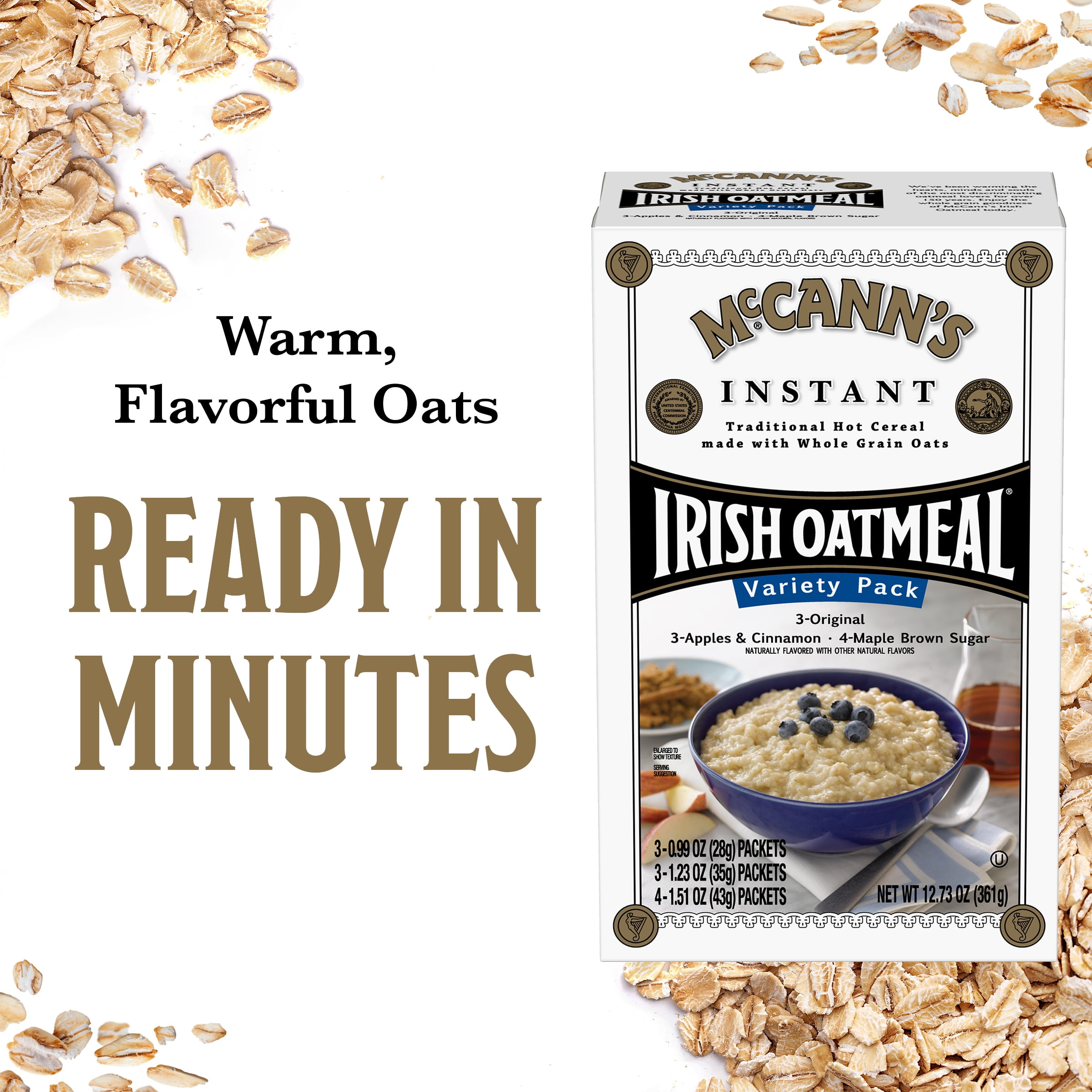McCann's Irish Oatmeal, avena instantánea, paquete variado, 3 sabores
