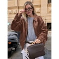 thumbnail image 5 of Female Leather Jackets Oversized Faux Plus Size Moto Biker Coat Fall Outfits Fashion Clothes Camel L, 5 of 8