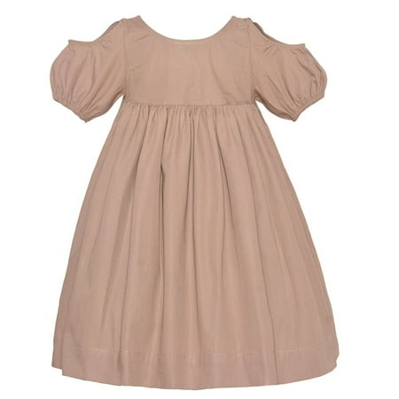- Lele For Kids Little Girls Khaki Cold Shoulder Puff Sleeve Gathered Dress