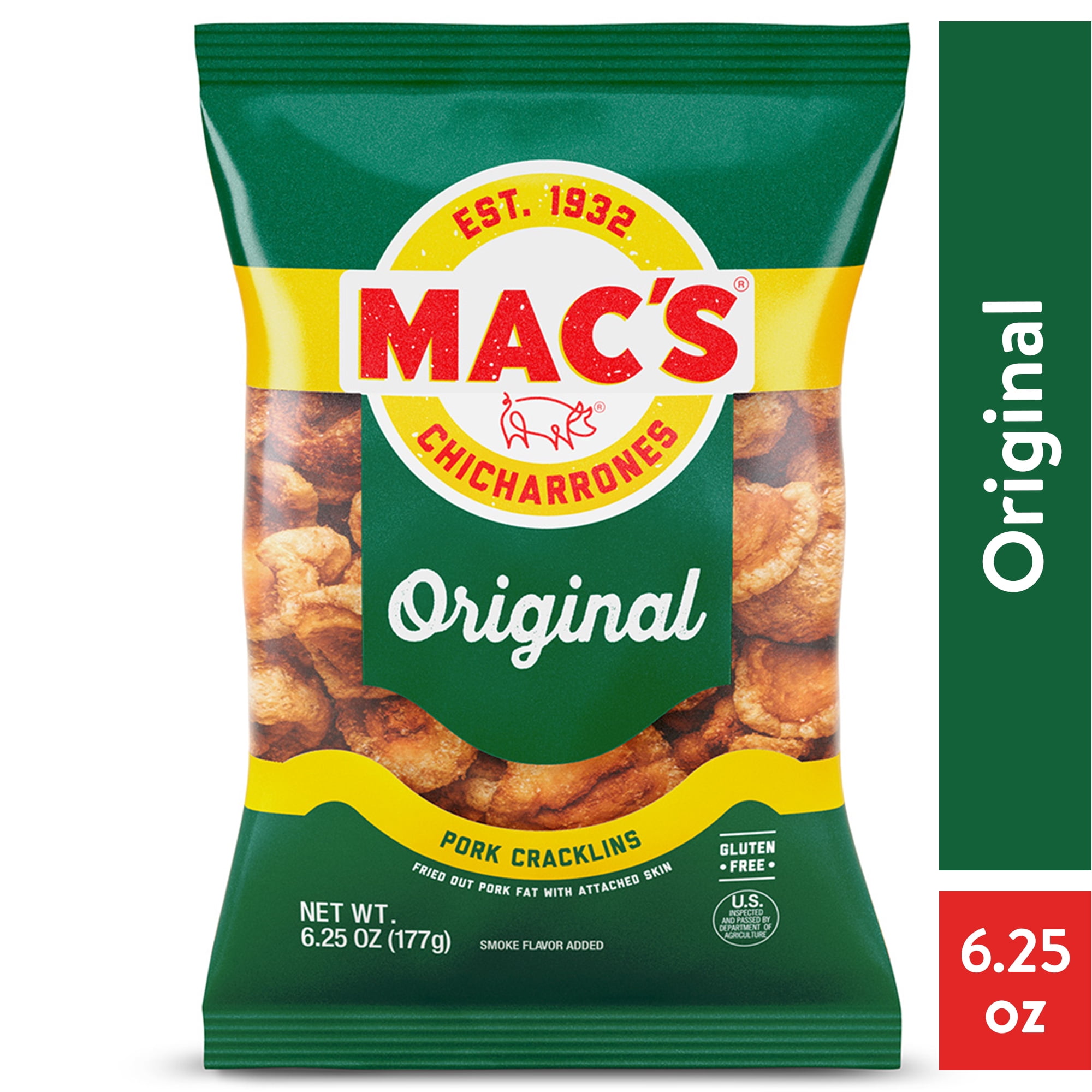 Mac's Original Crispy Fried Pork Cracklins, 6.25 oz Bag