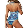 thumbnail image 3 of FKELYI American Tribal Blue Geometric Print Women's V Neck Swimwear One Piece Swimsuit with Soft Pad Tummy Control Bathing Suits Halter Monokini for Lady Summer Swimming, M, 3 of 6