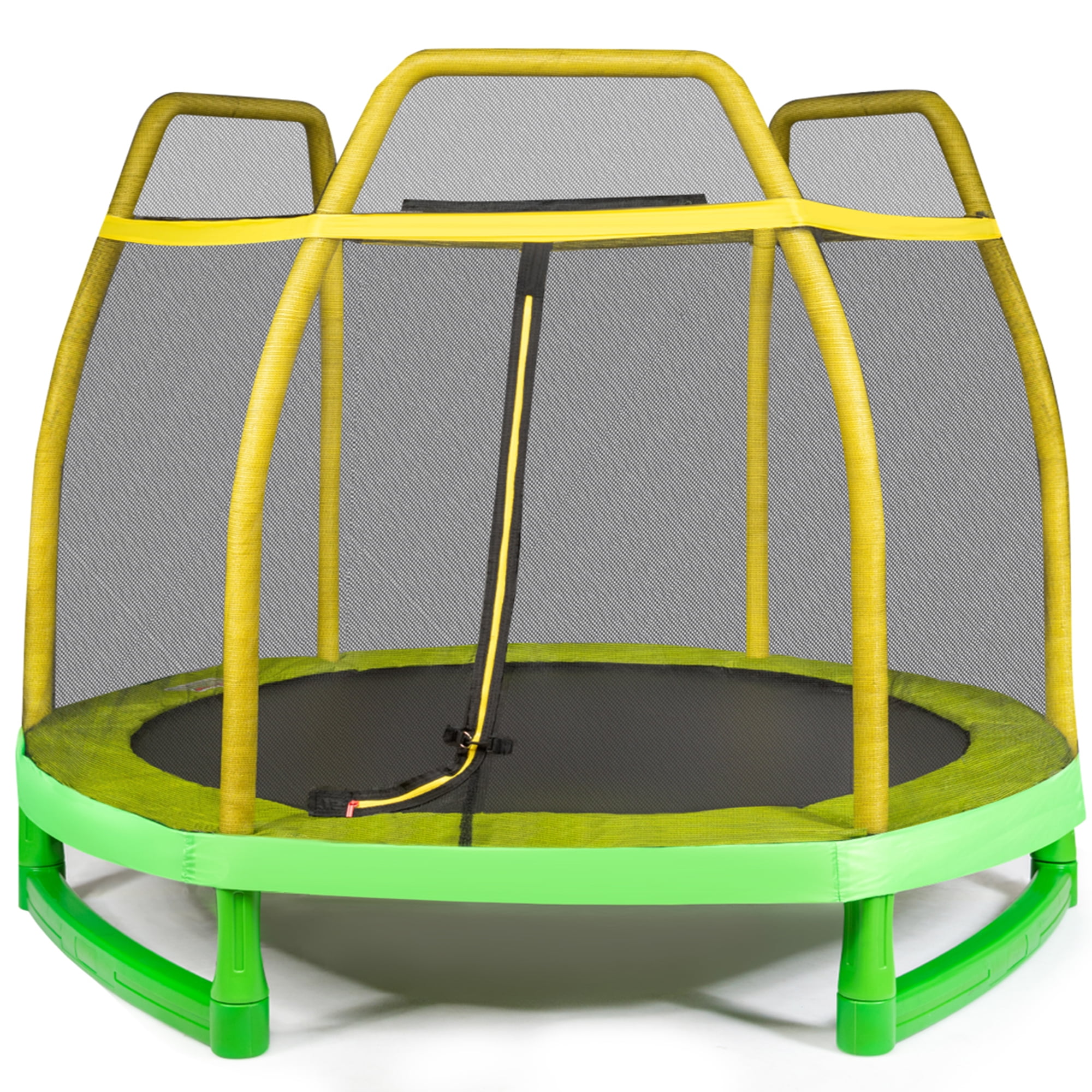 Giantex 7ft Kids Trampoline Round Bounce Jumping Bed with Safety Enclosure Net Blue/Yellow/Green