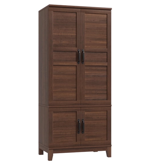 Tzou Wardrobe Cabinet Farmhouse 4 Doors 4 Shelves with Hanging Rod 72 Inch