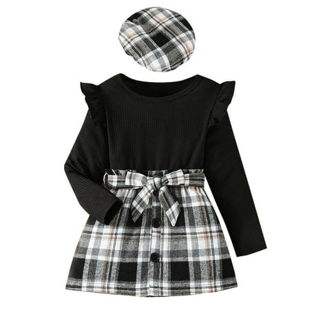 

Yindaity Toddler Girls Long Sleeve Solid Colour Ribbed Tops Skirt 2 Piece Outfits Set For Kids Clothes Headband Baby Girl Winter Clothes Grey 4-5 Years