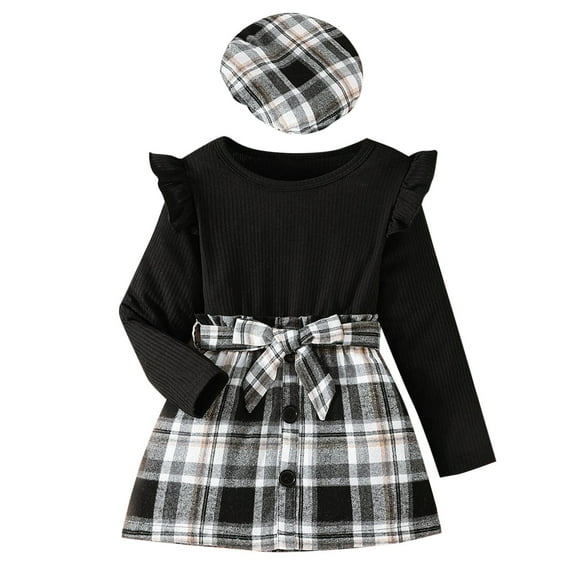 Sngxgn Toddler Girl Clothes Skirt Outfits Set Puff Sleeve Tops Pleated Mini Skirts 2Pcs Clothes(Grey,5Y)