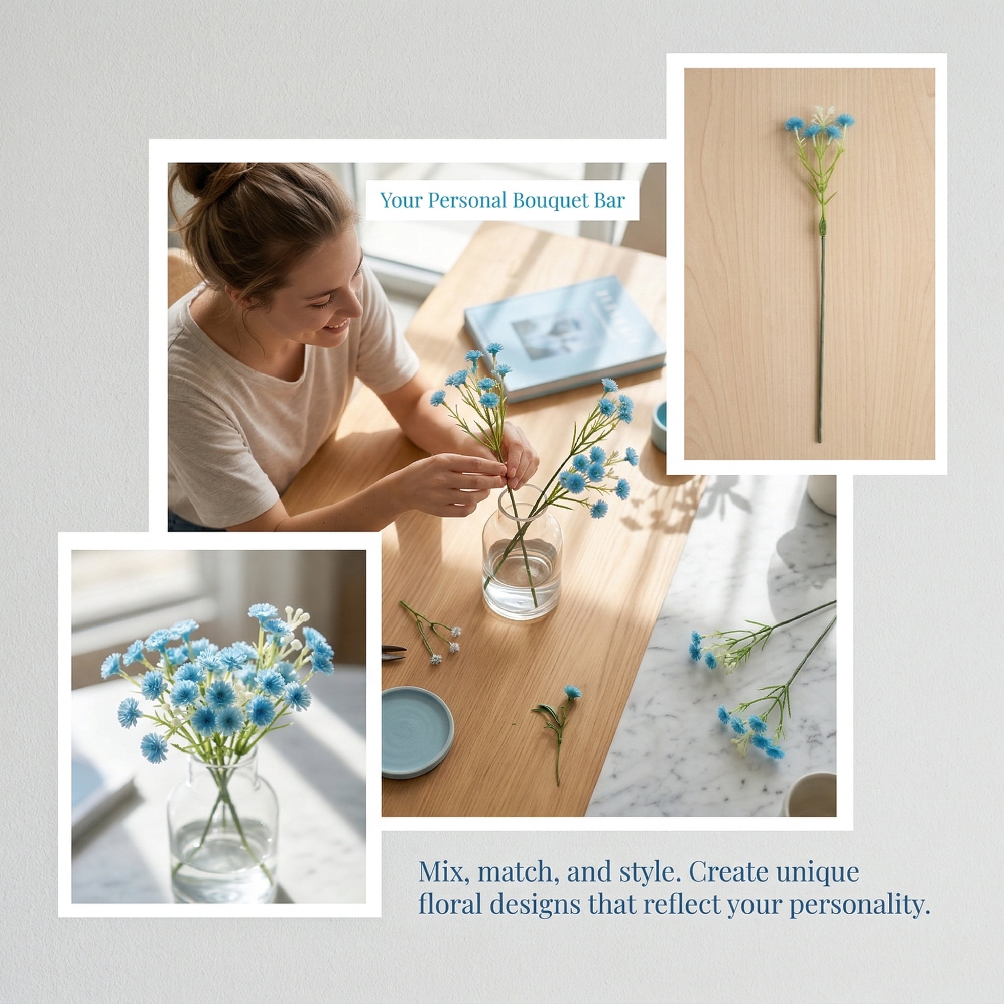 Unique Bargains Artificial Baby's Breath Flowers Faux Bouquets Dark Blue 8.9inch