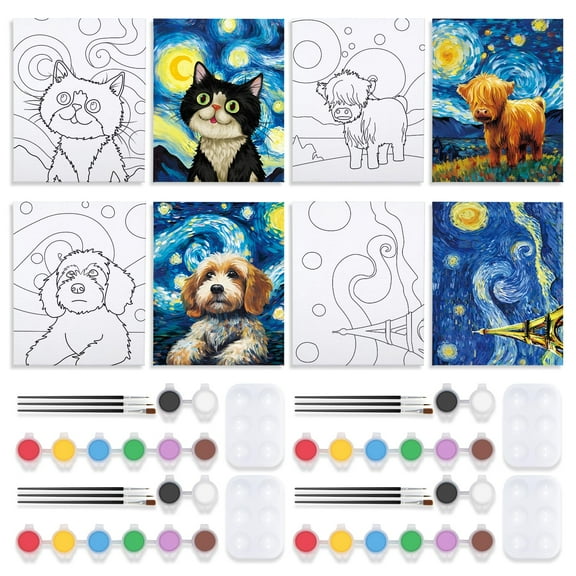 VOCHIC Starry Sky Pre Drawn Canvas Painting Art Kit 4 Piece