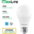 thumbnail image 2 of MaxLite A19 LED Bulb, Enclosed Fixture Rated, 75W Equivalent, 1100 Lumens, Dimmable, E26 Medium Base, 2700K Soft White, 4-Pack, 2 of 4