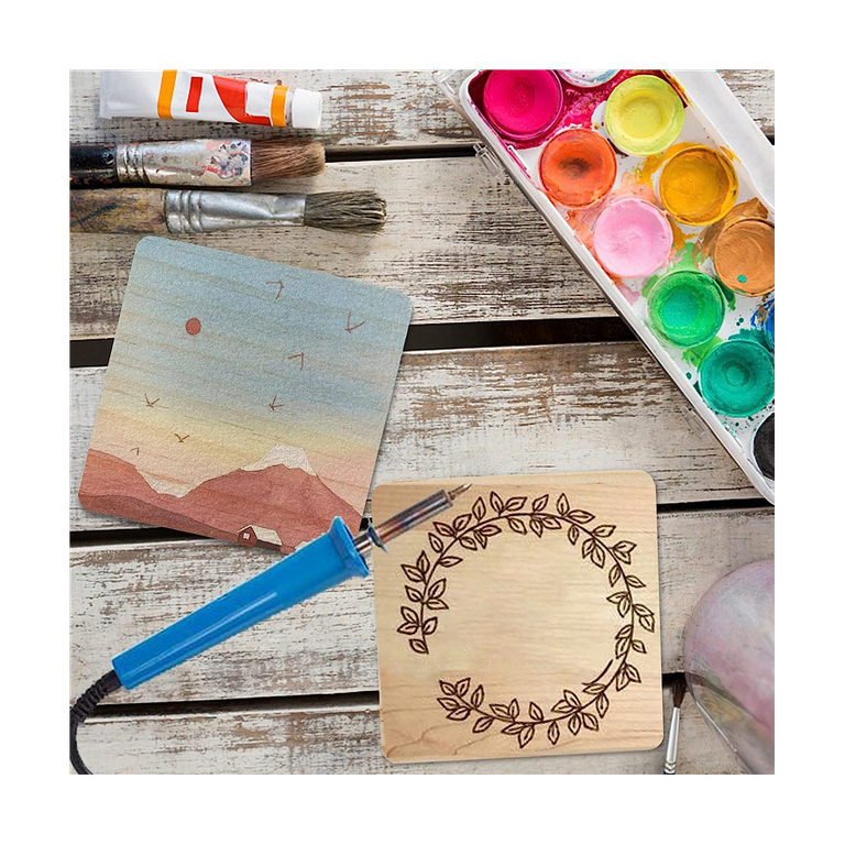 26 Unfinished Wood Coasters For DIY - 4 Inch Square Acacia Wood Coasters With Non-Slip Dots For Crafts & Home Decor