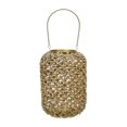 thumbnail image 1 of Benjara BM221089 Cylindrical Rattan Lantern with Metal Frame & Handle, Brown & Gold - Small, 1 of 5