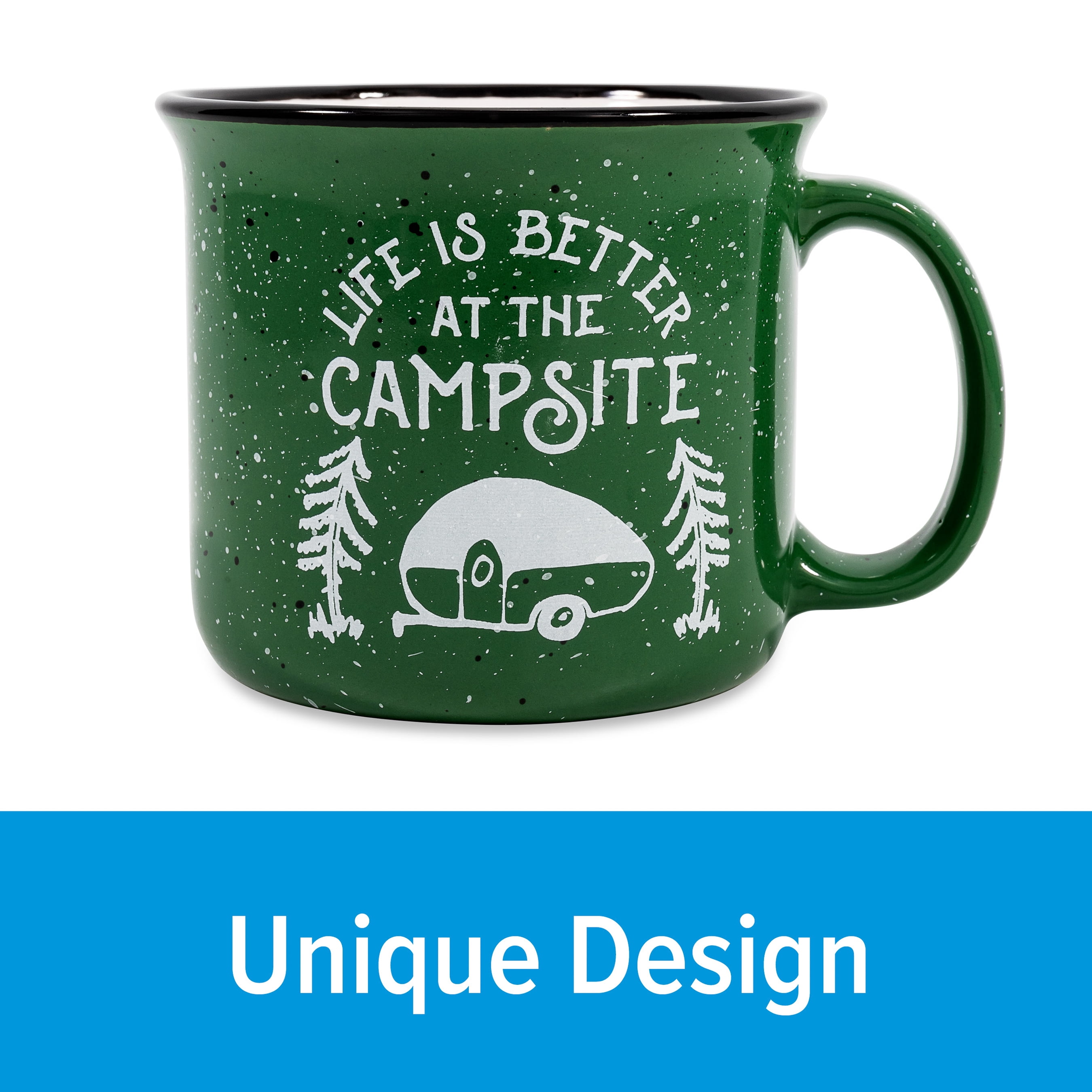(2 pack) Camco Multicolor Ceramic Mug Set, 14 oz, Camping Design, 4-Pack