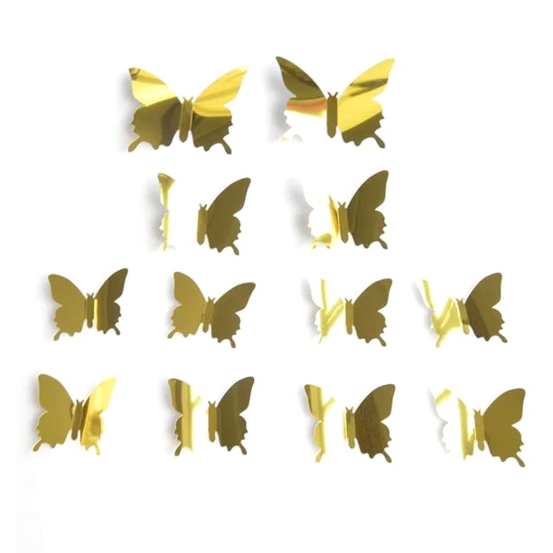 48 piezas DIY espejo mariposa combinación 3D mariposa pared calcomanía arte de la pared decoración