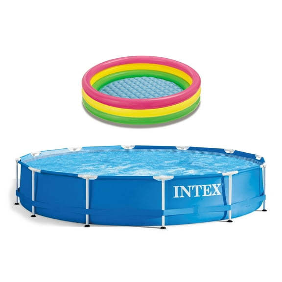 Intex 12' Above Ground Pool & Pump w/ 58" Inflatable Sunset Glow Kids Pool