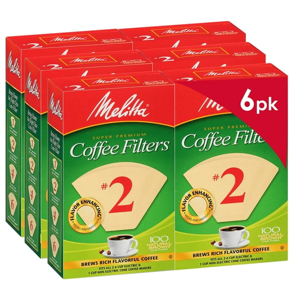 Melitta Filtres à Café en Cône 2, Brun Naturel Non Blanchi, 100 Unités (Lot de 6) 600 Filtres au Total - Emballage Peut Varier