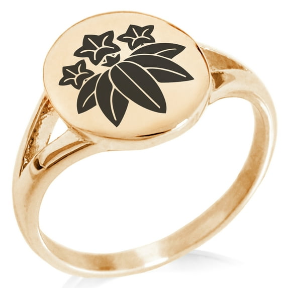 Stainless Steel Minamoto Samurai Crest Minimalist Oval Top Polished Statement Signet Ring