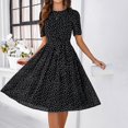 thumbnail image 5 of Women Casual Dress Summer Dress Solid Color Polka Dot Print Dress Short Sleeve Lace Up Tie Dress,  Coffee M, 5 of 8