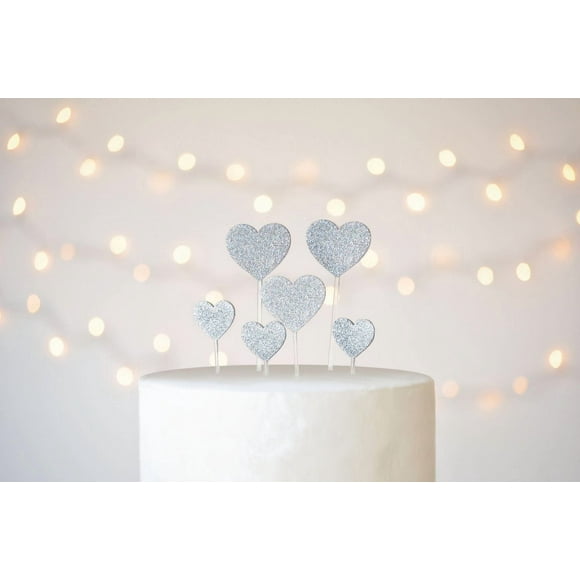 Gartner Studios Silver Glitter Heart Cake Picks, 6 Count
