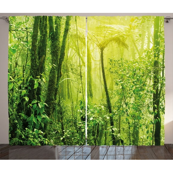 Ambesonne Nature Curtains 2 Panel Set, Tropical Amazon Forest, 108" x 84", Forest Green Pale Green