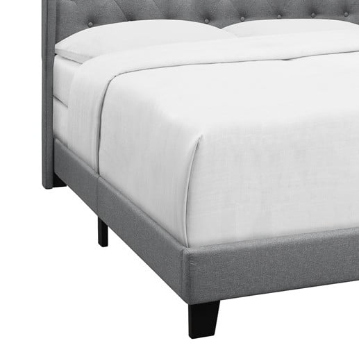 Home Design Aden King Upholstered Panel Bed Frame with Wingback Headboard, Button Tufted, Gray, Easy Assembly, for Adult Bedroom