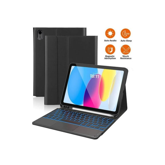 Touchpad Keyboard Case For iPad 10th Generation 10.9 inch 2022 with Backlit, Trackpad, Stand Cover with Detachable Wireless Keyboard, Pencil Holder