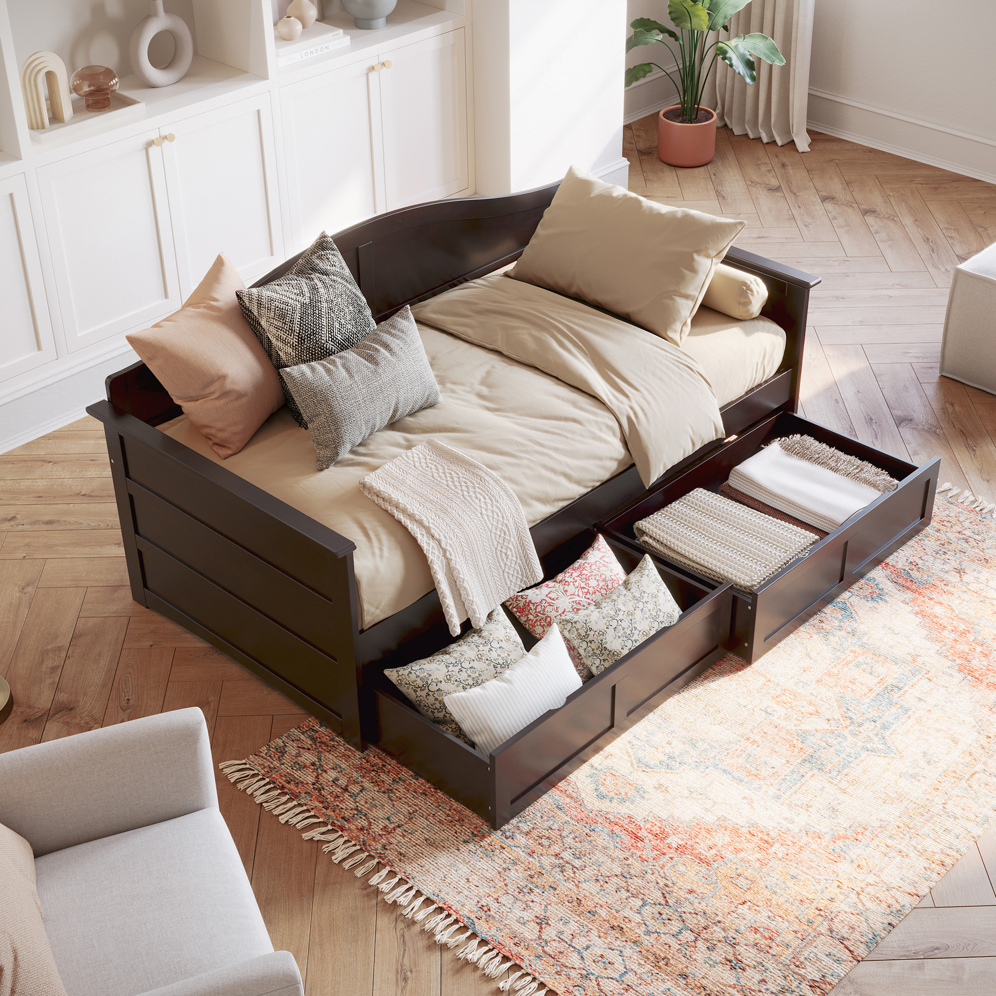 AFI Acadia Wood Twin Size Daybed Frame with 2 Storage Drawers Espresso