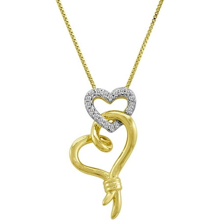 Knots of Love 14kt Yellow Gold over Sterling Silver 1/10 Carat T.W. Diamond Double Heart Pendant, 18