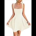 thumbnail image 3 of Vestido Mini Informal Sin Mangas con Cuello Cuadrado para Mujer, Estilo Acampanado, para Fiesta y Club. Cremoso S, 3 of 9