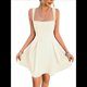 thumbnail image 3 of Vestido Mini Informal Sin Mangas con Cuello Cuadrado para Mujer, Estilo Acampanado, para Fiesta y Club. Cremoso M, 3 of 9