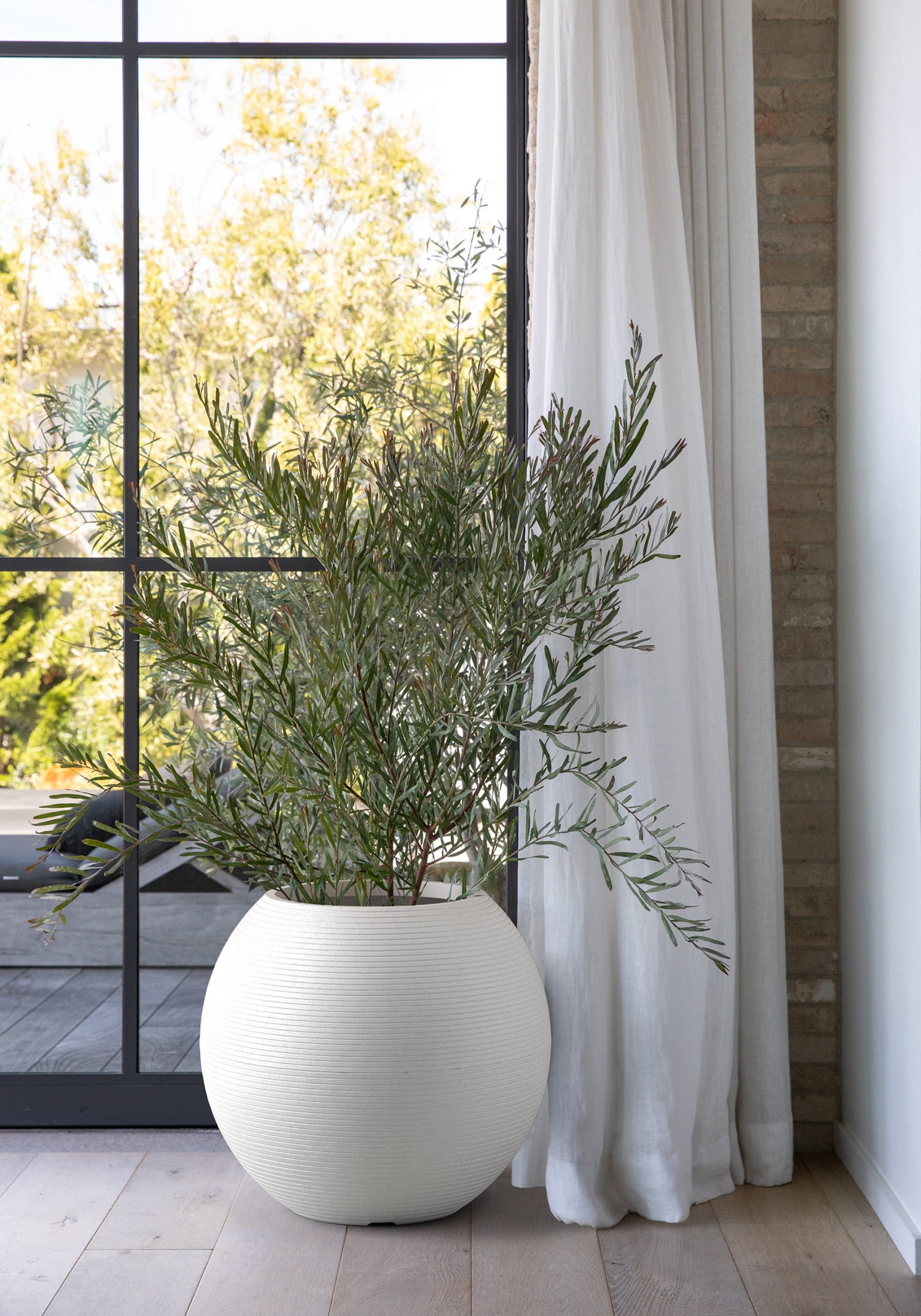 Veradek Strata Series Sphere Plastic-Stone Round Planter - White, 2 Pack