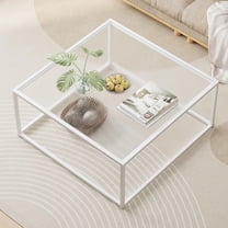 Glass Coffee Table Square Coffee Table for Small Space,Modern Minimalist Center Table for Living Room Home Office,Tempered Glass-top with Sturdy Metal Frame,Easy Assembly,27 x 27In, White