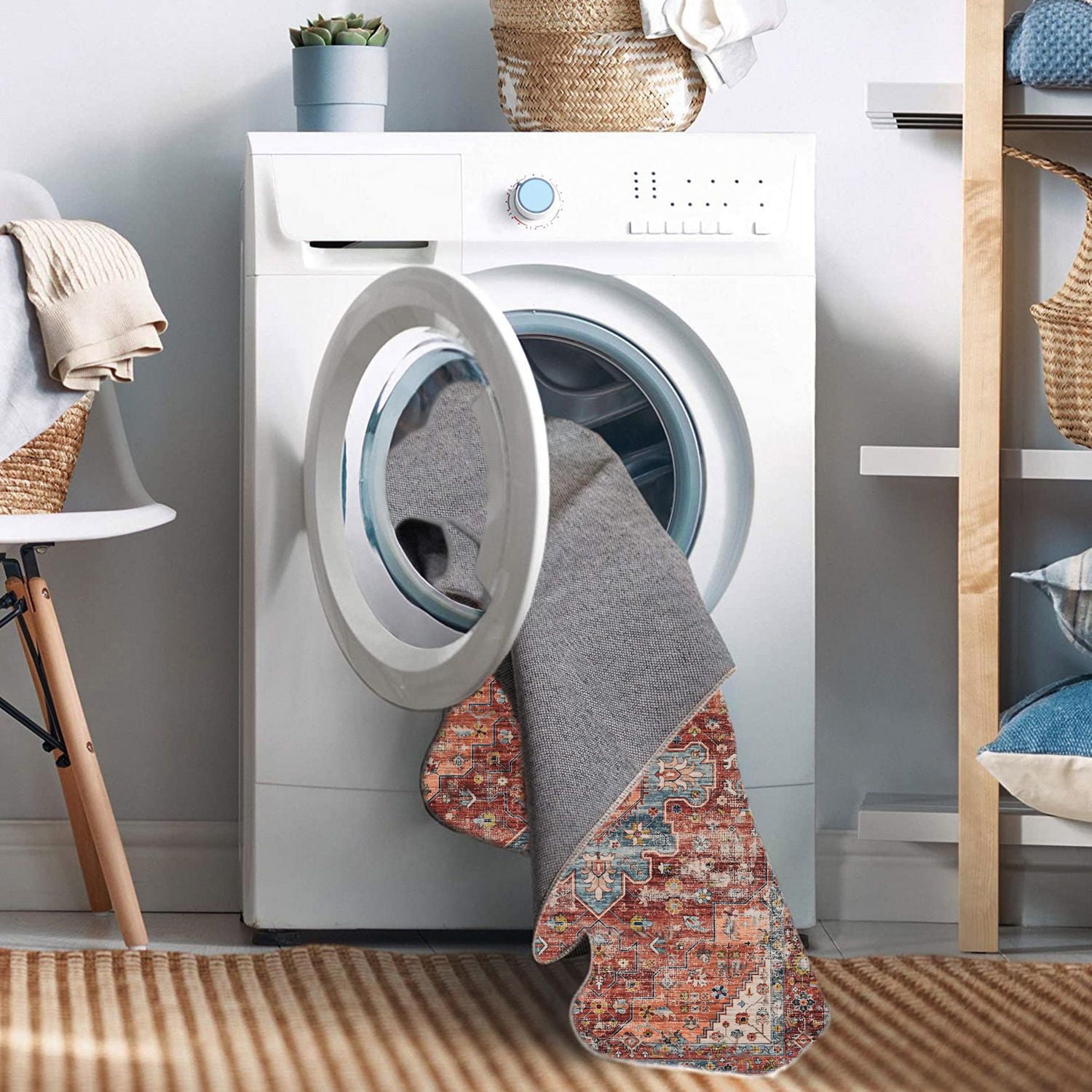 Carter 5' x 7' Washable Area Rug, Rust and Ivory