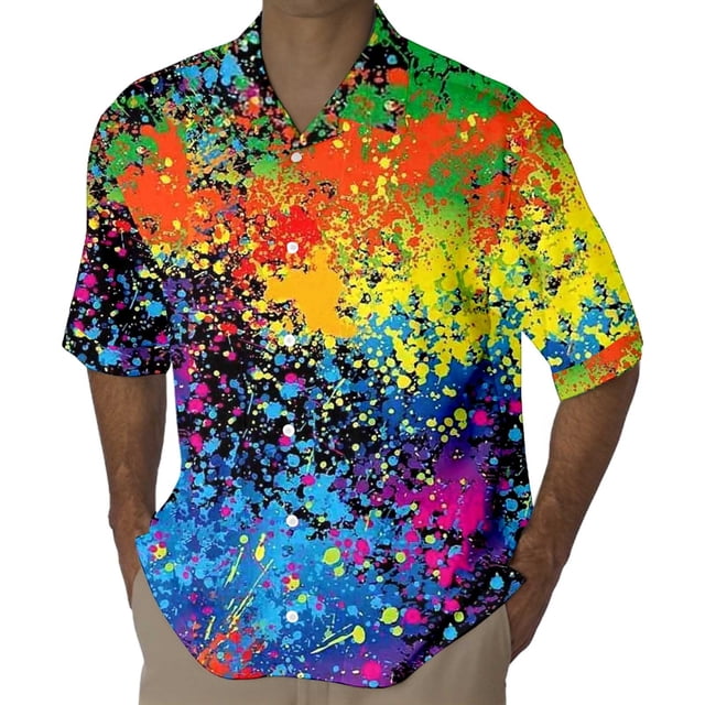 PMUYBHF Chemise à Manches Courtes pour Hommes Mardi Imprimé 3D Bouton Col Rabattu Chemise à Manches Courtes 5604 S