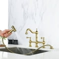 thumbnail image 4 of 8 inch Centerset Bridge Kitchen Faucet with Brass Side Sprayer, 2 Handles 4 Holes Antique Classic Heritage Deck-Mount Kitchen Sink Faucet, 360° Rotating Faucet, for Kitchen, Gold, 4 of 7
