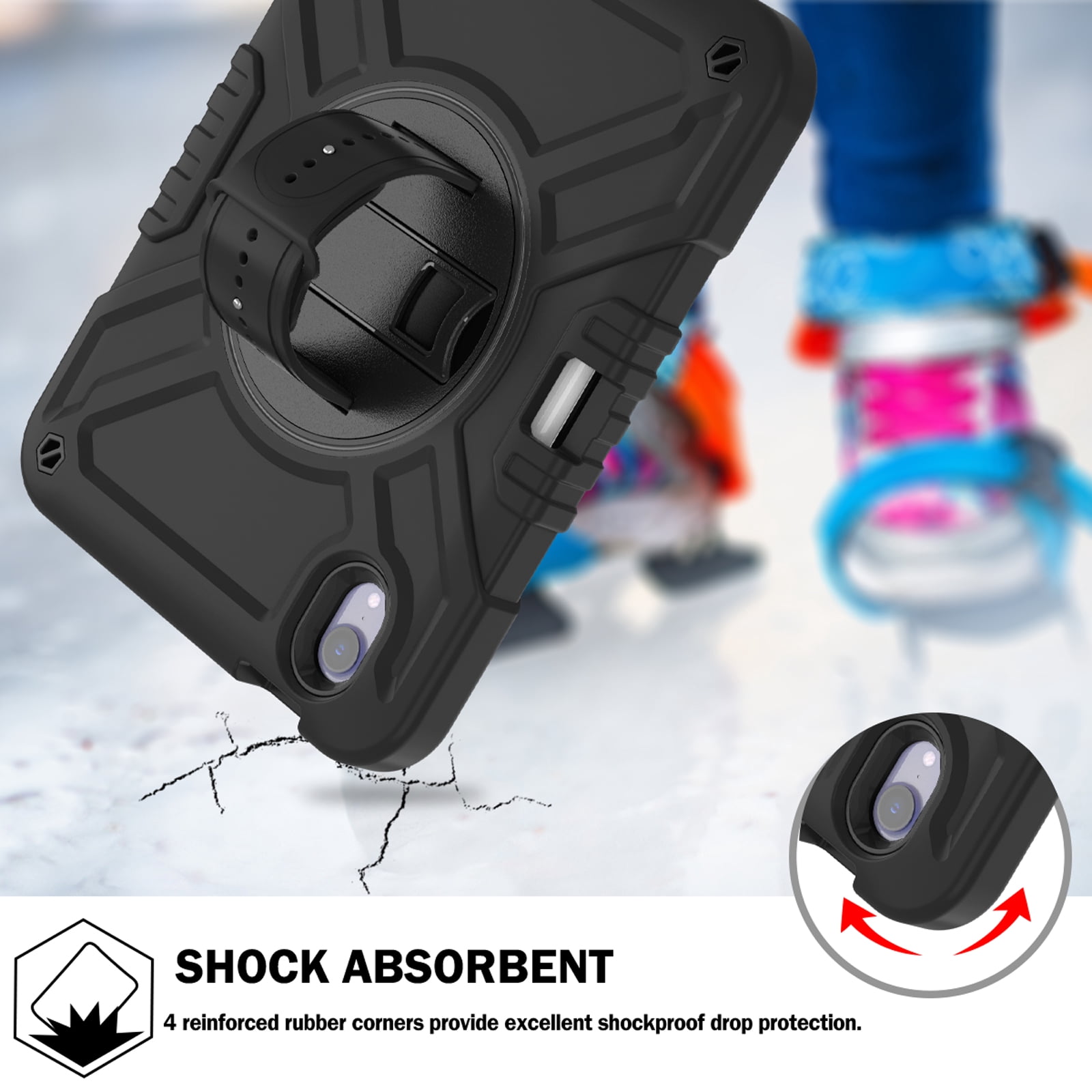 Dteck Case for iPad mini 7 (A17 Pro) 8.3 inch 2024/ iPad mini 6th Generation,Heavy Duty Rugged Drop Proof Shockproof Armor Case with Stand Pencil Holder Hand Strap Shoulder Strap,Black