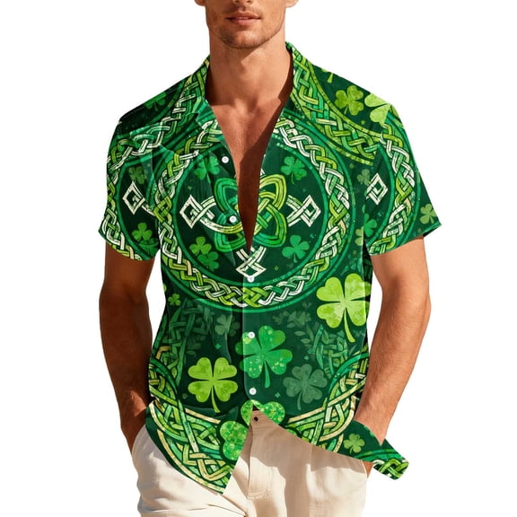 Awdenio Men T Shirts St Patricks Day Shirts Clover St Pattys Day Funny Hat Dwarf Green Printed Short Sleeve Button Down Shirt