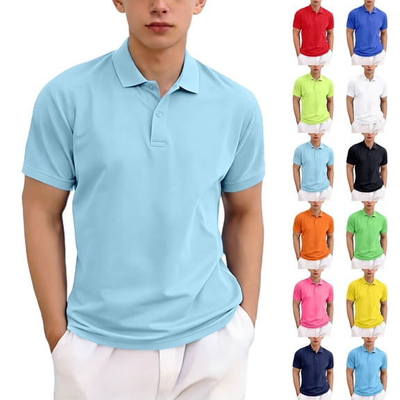 Hzzrkos Men Casual Solid Color Henley Crew Neck Short Sleeve Button Placket T Shirt