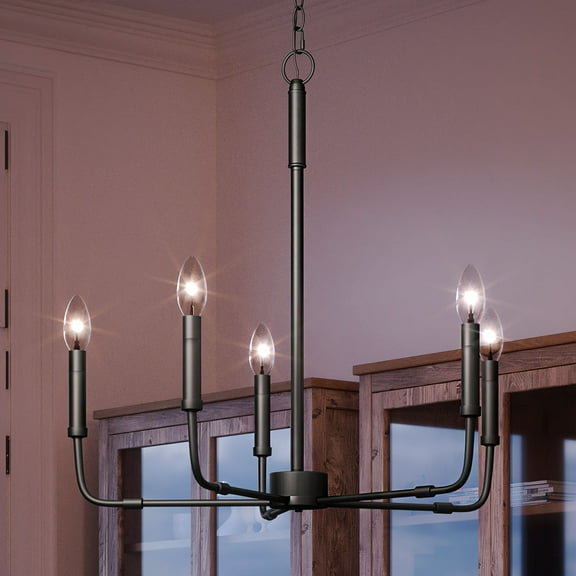 Luxury Modern Farmhouse Indoor Chandelier, 26.00''H x 28.00''W, with Transitional Style Elements, Modern Design, Matte Black Finish and Open Candlestick, UQL3806
