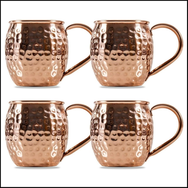 Elegantes tazas de cobre Moscow Mule, tazas de cobre Moscow Mule hechas a mano para bebidas frías, cócteles, construcción robusta, diseño antifugas, textura martillada, 4 piezas