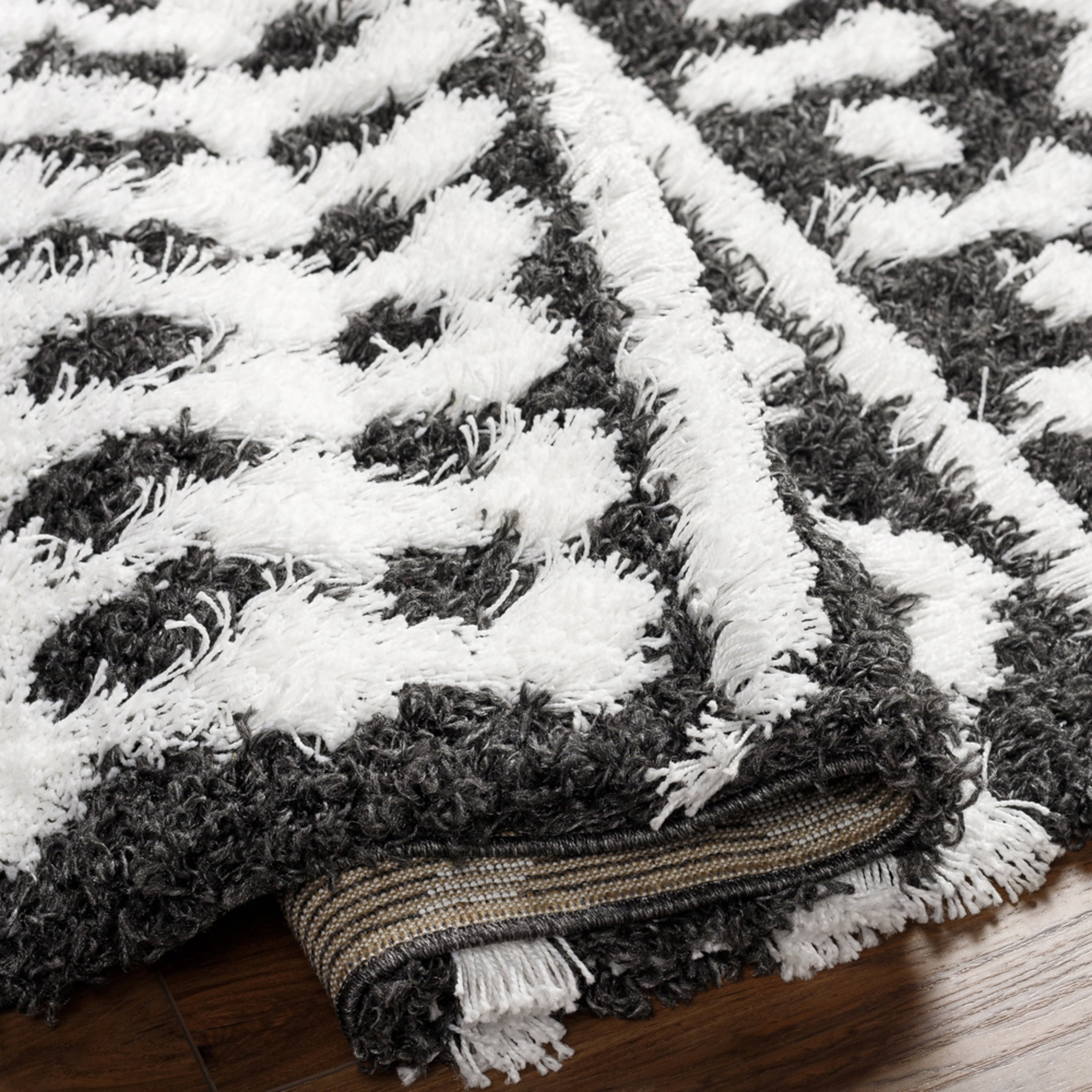 Livabliss Area Rugs for Living Room, 7x9 Urban Shag Global Black Rug, Bedroom Dining Room Home Decor Stain Resistant Carpet (6'7" x 9'6")